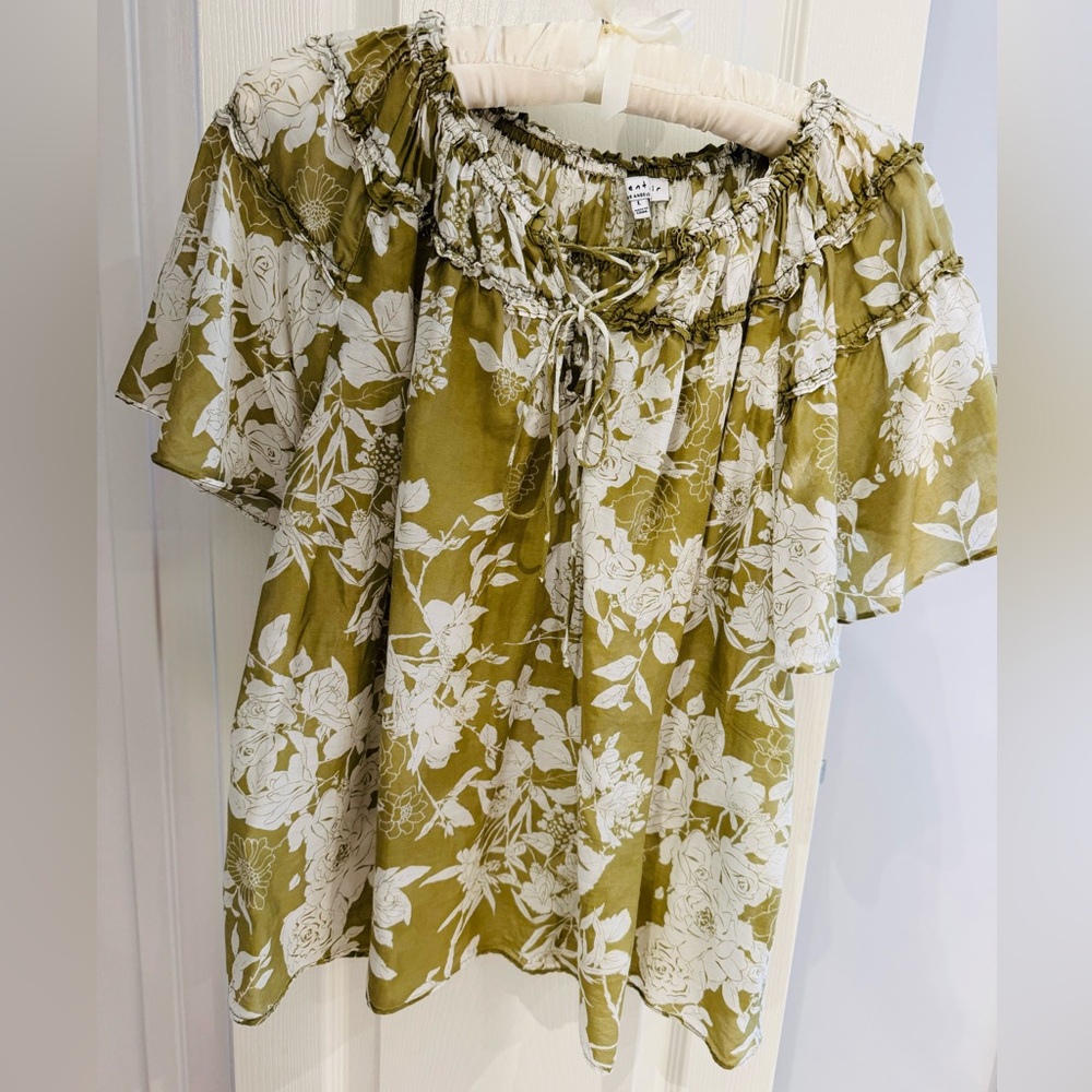 Current Air Green Floral Tie Blouse